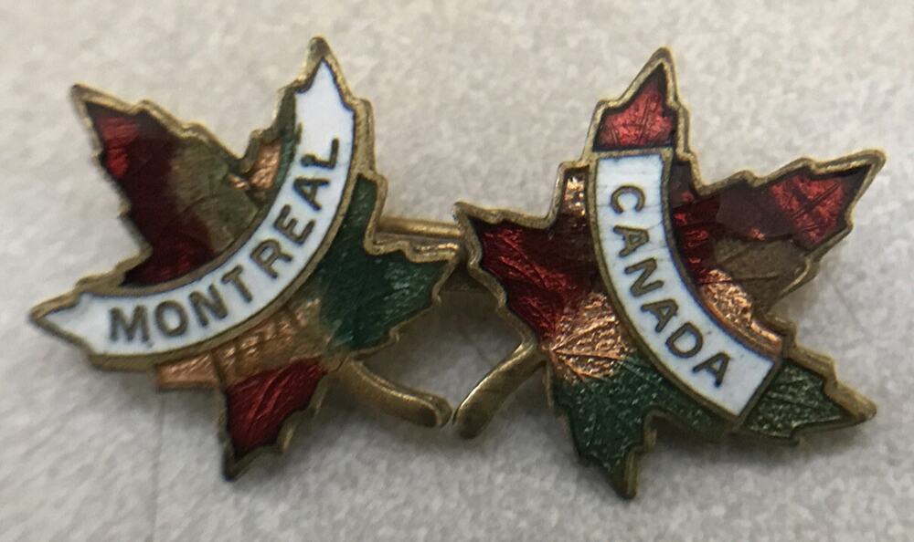 Vtg Mid Century Enamel Brass Metal Foliage Colors Montreal Canada Maple Leaf Pin